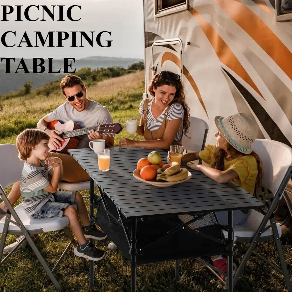 Aluminum Camping Table With Under-Table Storage Organizer Portable Folding Desk Self-Driving Trips Picnic Camping Table Outdoor