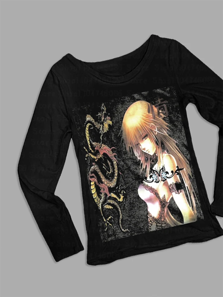 2000er Jahre Goth Grafik-T-Shirts Gothic 90er Vintage Kleidung für Frauen Anime Retro Print Harajuku Bekleidung Damen Oberteil Y2k