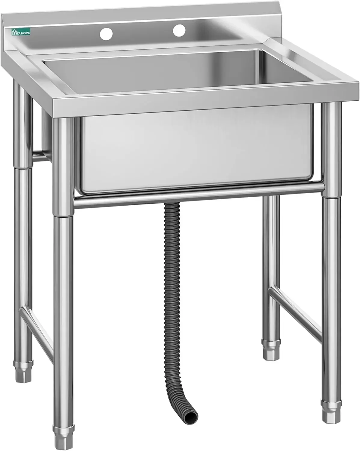 Freestanding Stainless-Steel Single Bowl Commercial Sink Kitchen Sink Station for Restaurant Garage Indoor Outdoor 29in