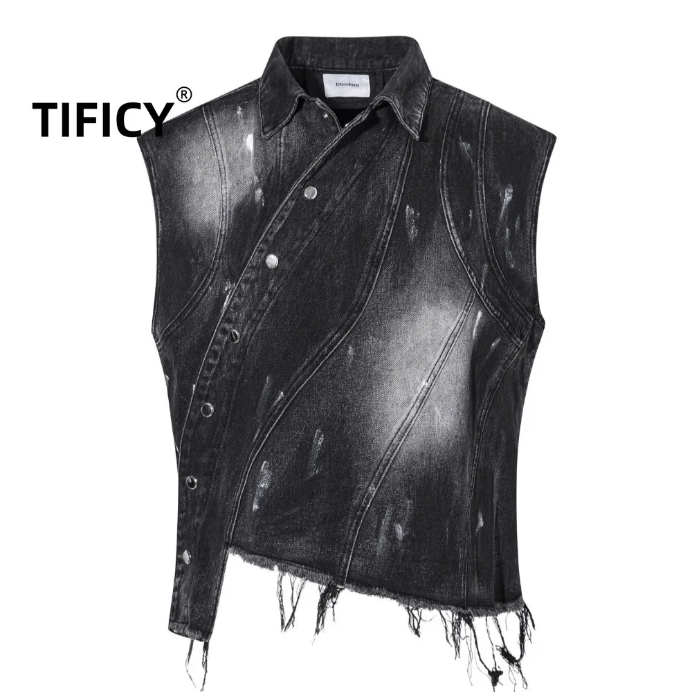 

TIFICY High Street Jeans Vest Mens Retro Slim Fit Slimming Effect Vest Ethnic Style Vintage Autumn Hundred Click Exterior Denim