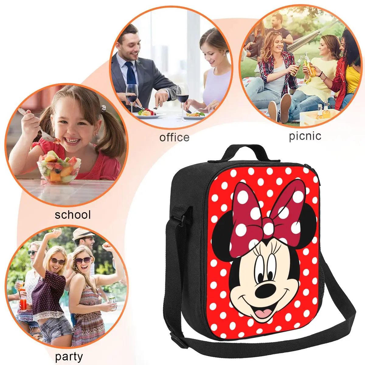 Custom Cartoon Minnie Mouse Insulated Lunch Bags for Outdoor Picnic Mickey Leakproof Cooler Thermal Lunch Box Women Children