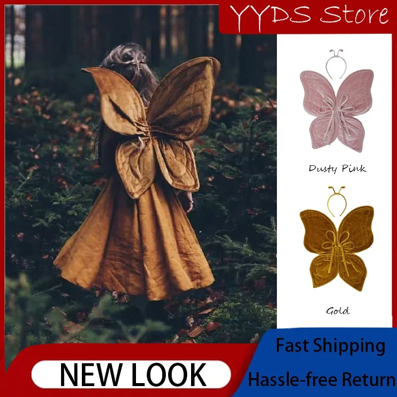 Vintage Velvet Butterfly Wings Forest Photography Props for Children's Birthday and Christmas Celebration