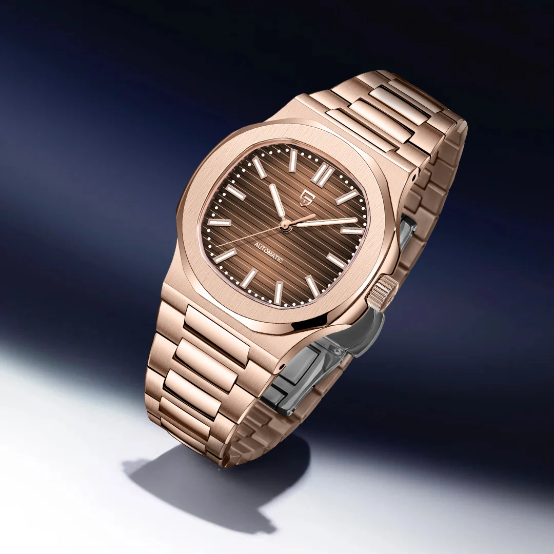 PAGANI DESIGN 2025 جديد ريترو روز الذهب ساعة ميكانيكية الرجال الفولاذ المقاوم للصدأ مقاوم للماء الياقوت الكريستال ساعة أوتوماتيكية للرجال #1