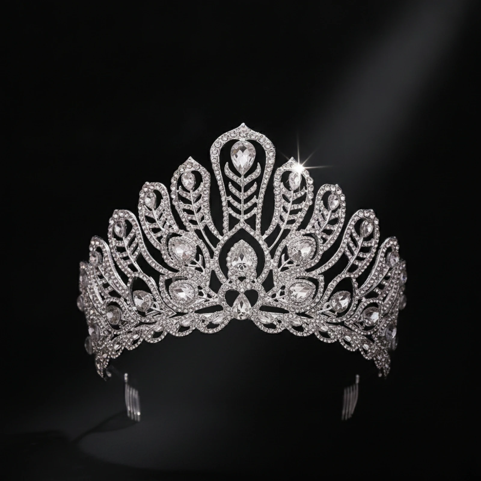 Tiara with Comb Teardrop Bridal Headpiece Tiara with Combs Symmetrical Hair Accessory Sparkling for Brides, Weddings, Pageants