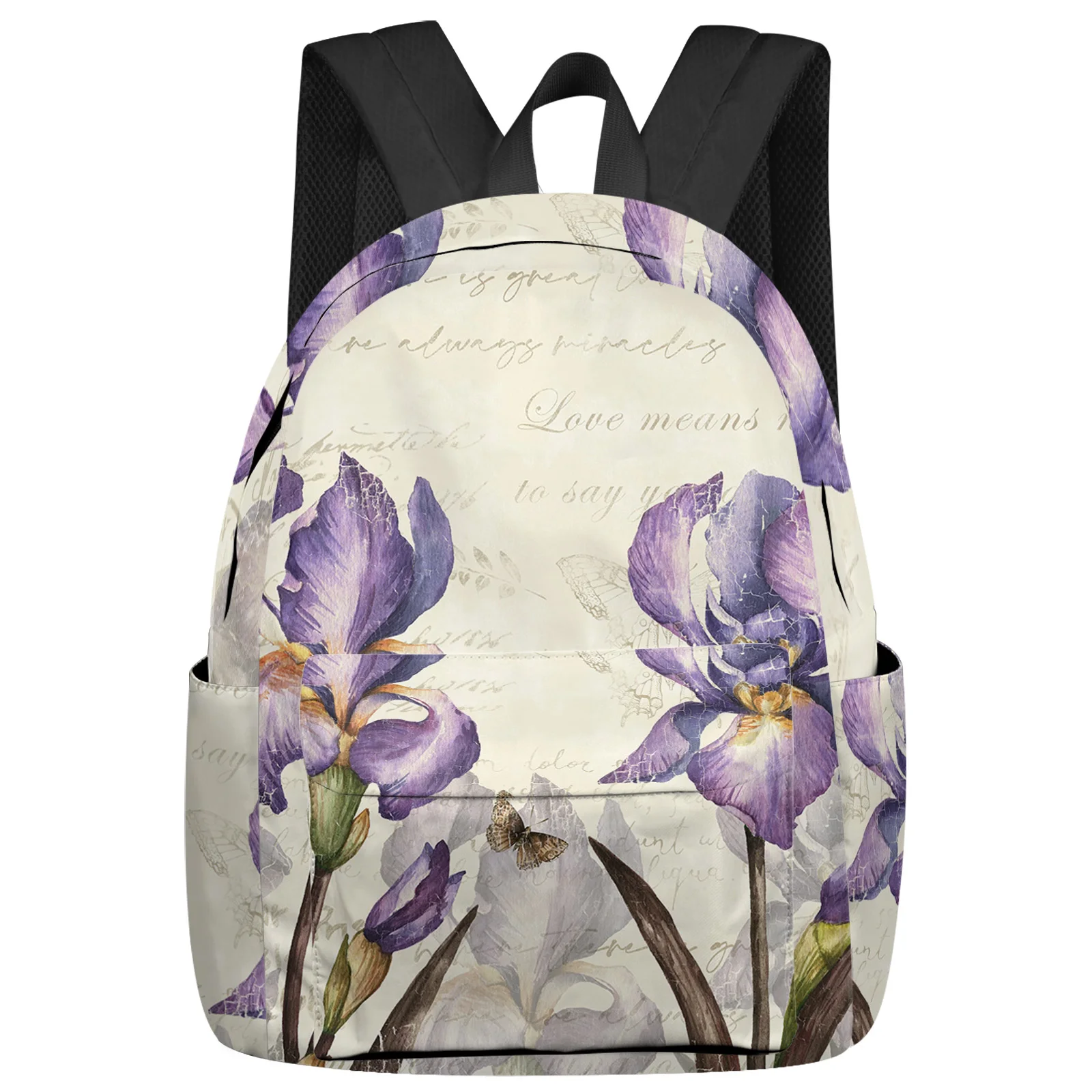 Sacs d'École Vintage Violet Papillon Iris pour Homme et Femme, Sac à Dos Personnalisé pour Ordinateur Portable, Voyage Mochila