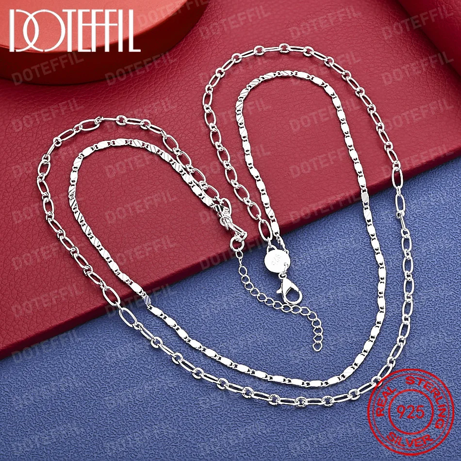 

925 Sterling Silver double chain Necklace Beautiful Fashion Elegant for Women Men