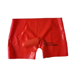 Sexy Latex Rubber Tight Shorts Fetish Men Underwear With penile sheath condom