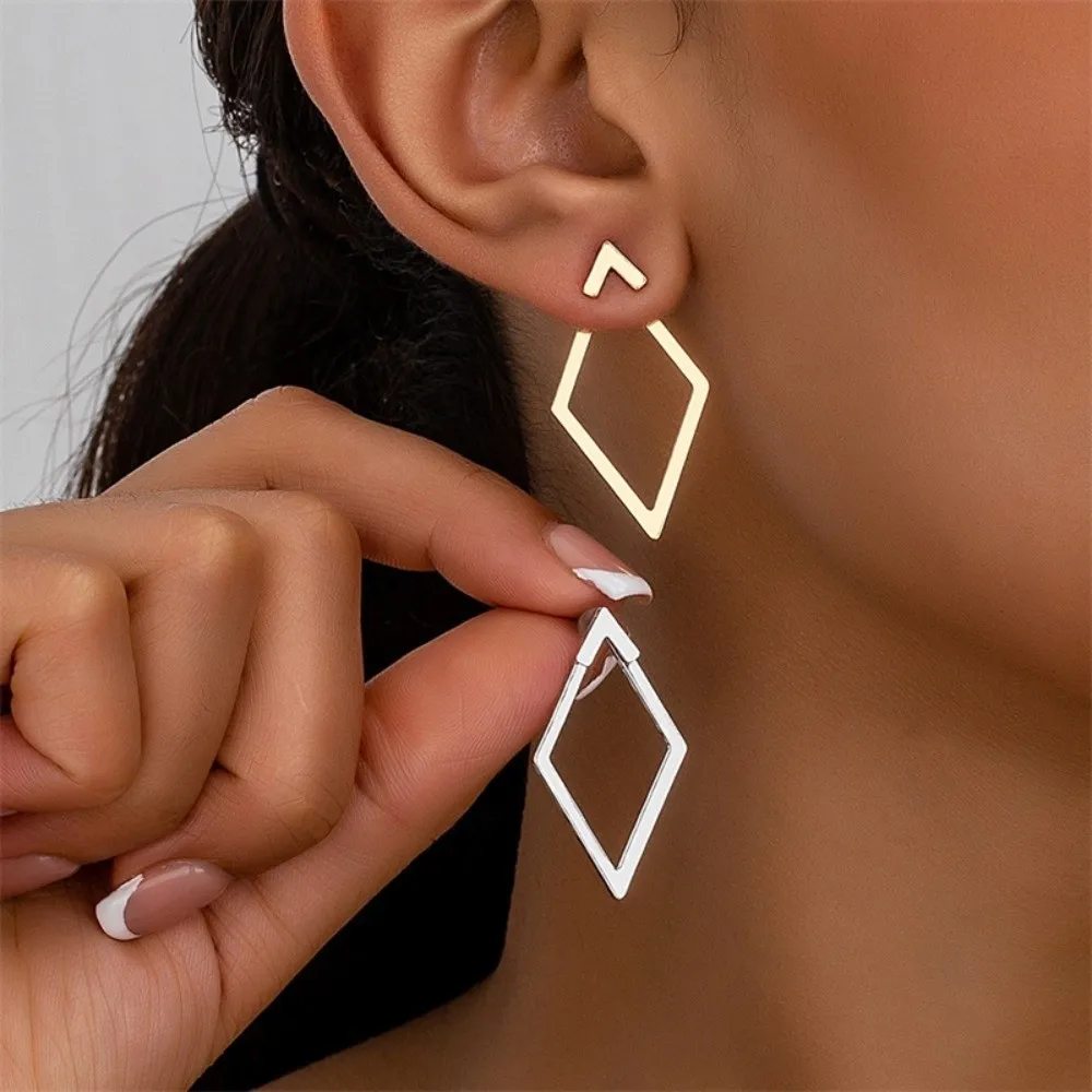 New Minimalist Geometric Stud Earrings Rhombus Shape Double Layer Detachable Metal Stud Gold Irregular Design Ear Ring Gifts