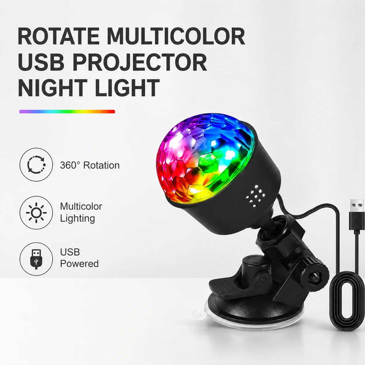 LED Rotating Colorful Projector Night Light USB Disco Stage Party Lamp for Home Bedroom Christmas Decoration Kids Gift