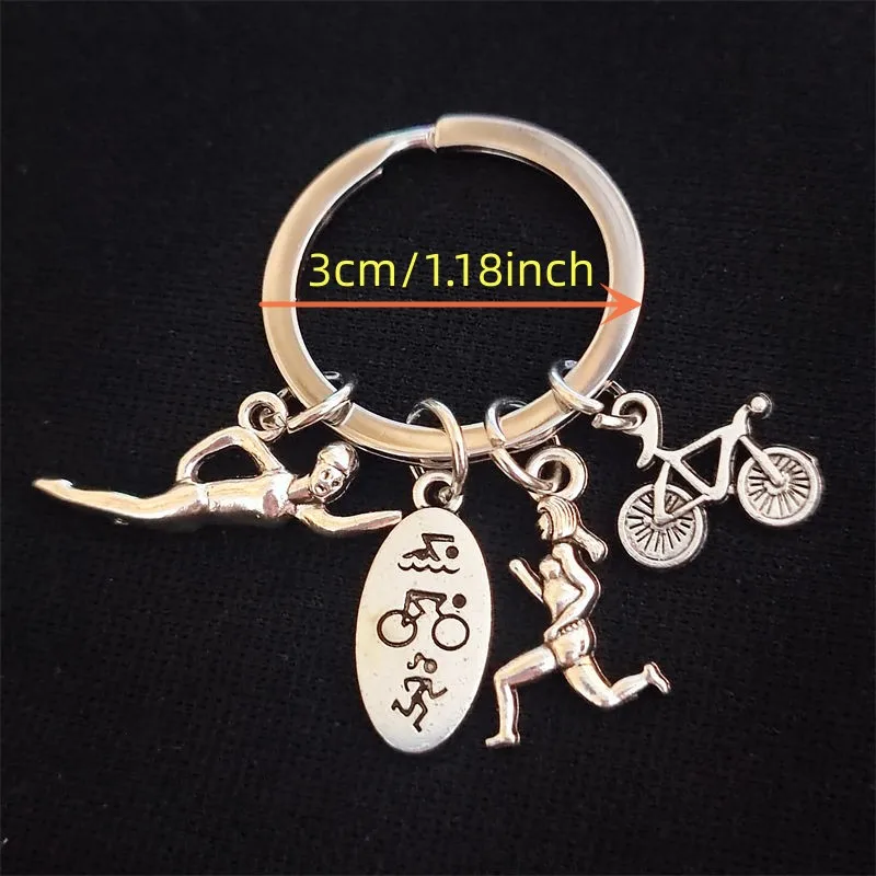 Triathlon Swim Run Bike Rider Runner Swimmer Sports Key Chain ,silver Color, Women Jewelry Man Accessory Pendant Fashion