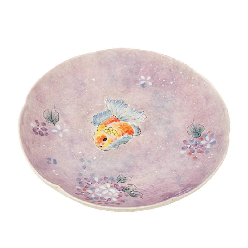 Creative Goldfish Purple Scale Hand-painted Ceramic Pot Holder Household Tea Tray, Pot Holder, Small Chinese Style Fruit Plate