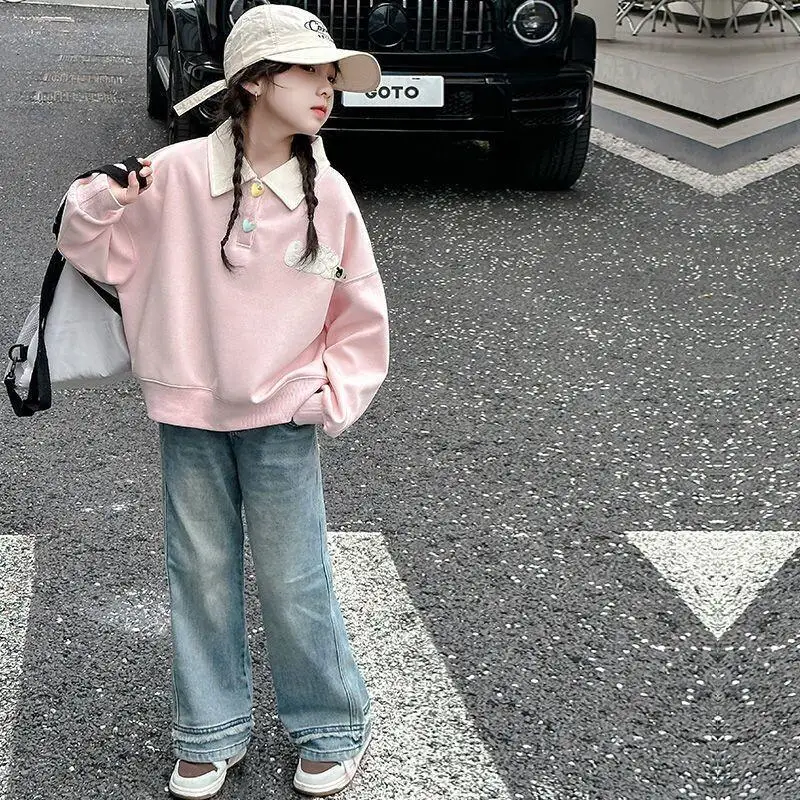 Roupas Infantis para Meninos e Meninas, Camisetas com Gola Polo, Moletom de Algodão para Meninas, Moda Primavera-Outono 2025, Novo Estilo