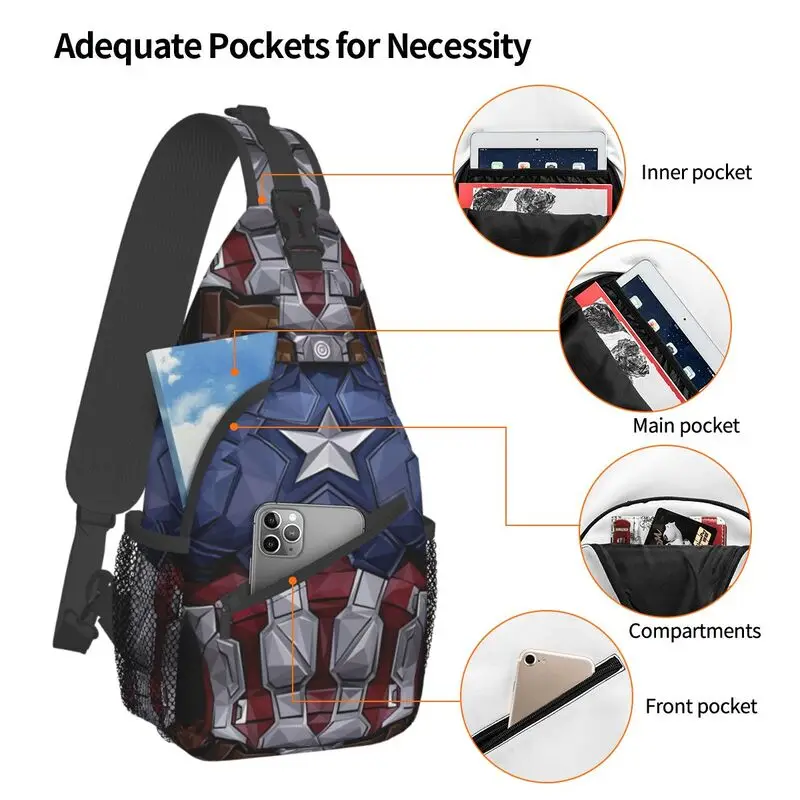 Captain America Sling Crossbody Backpack Men Custom Shoulder Chest Bag for Cycling Camping Daypack