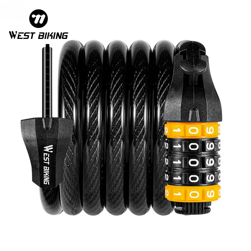 WEST BIKING Bike Digital Lock Anti Theft Security MTB Road Bicycle Accessories E-Bike Motorcycle Cycling Password Cable Lock