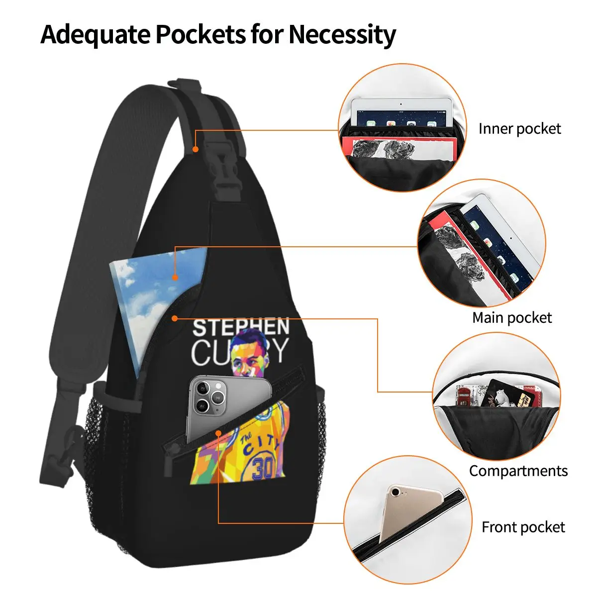 Stephen Curry Chest Bag Men Sling Crossbody Backpack Chest Bag Traveling Hiking Daypack Shoulder Bag