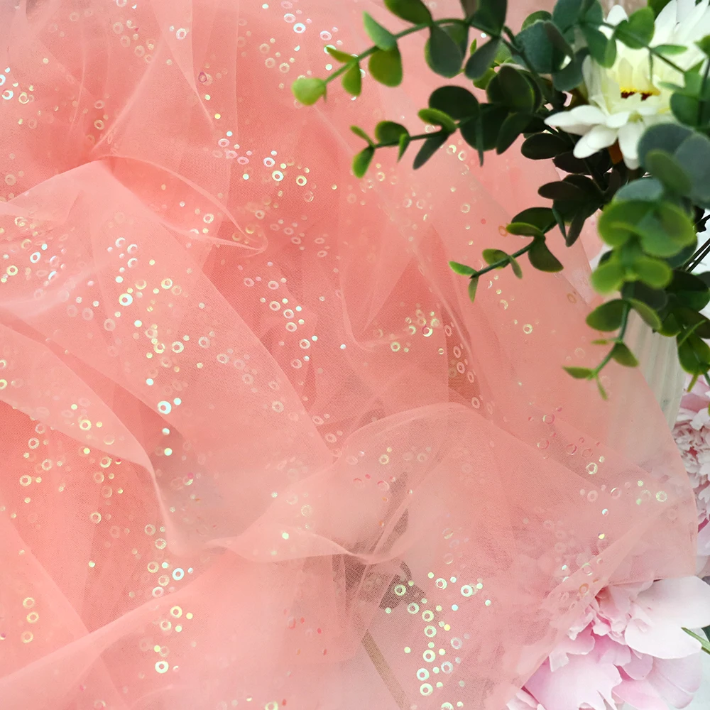 1Meter Sequin Tulle Glitter Bubble Gauze Fabric Mesh DIY Table Cloth Skirt Tutu Wedding Birthday Celebration Festival Decoration