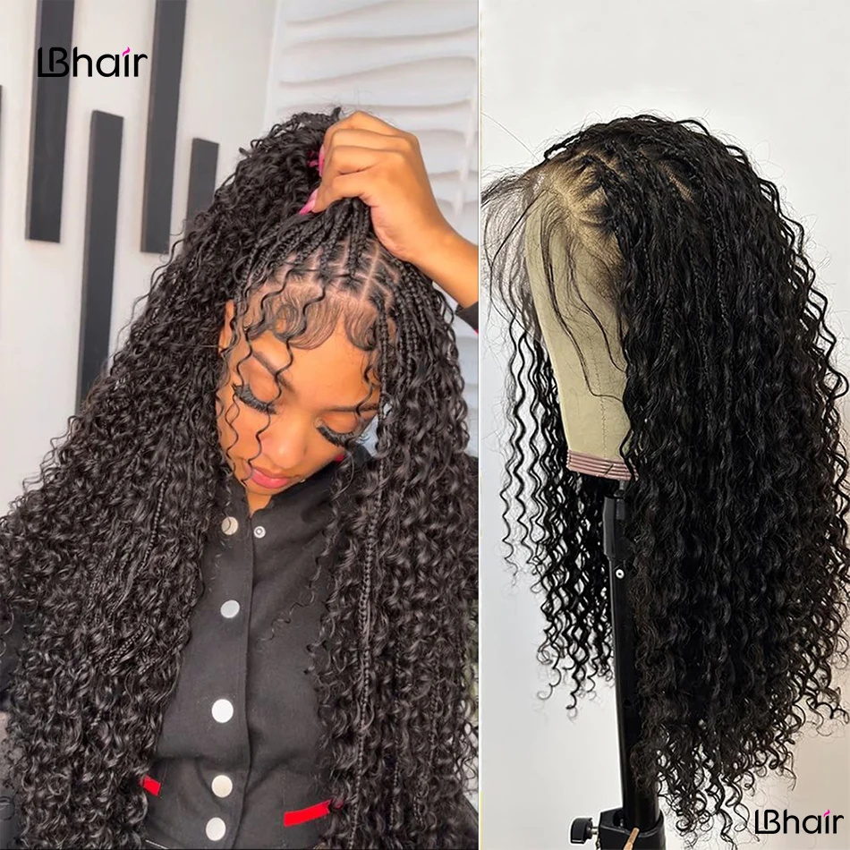 

Boho Box Braids Wig HD Full Lace Braided Wig Human Hair Bohemian Knotless Human Hair Full Lace Braided Wig 300 Density 26 Inch