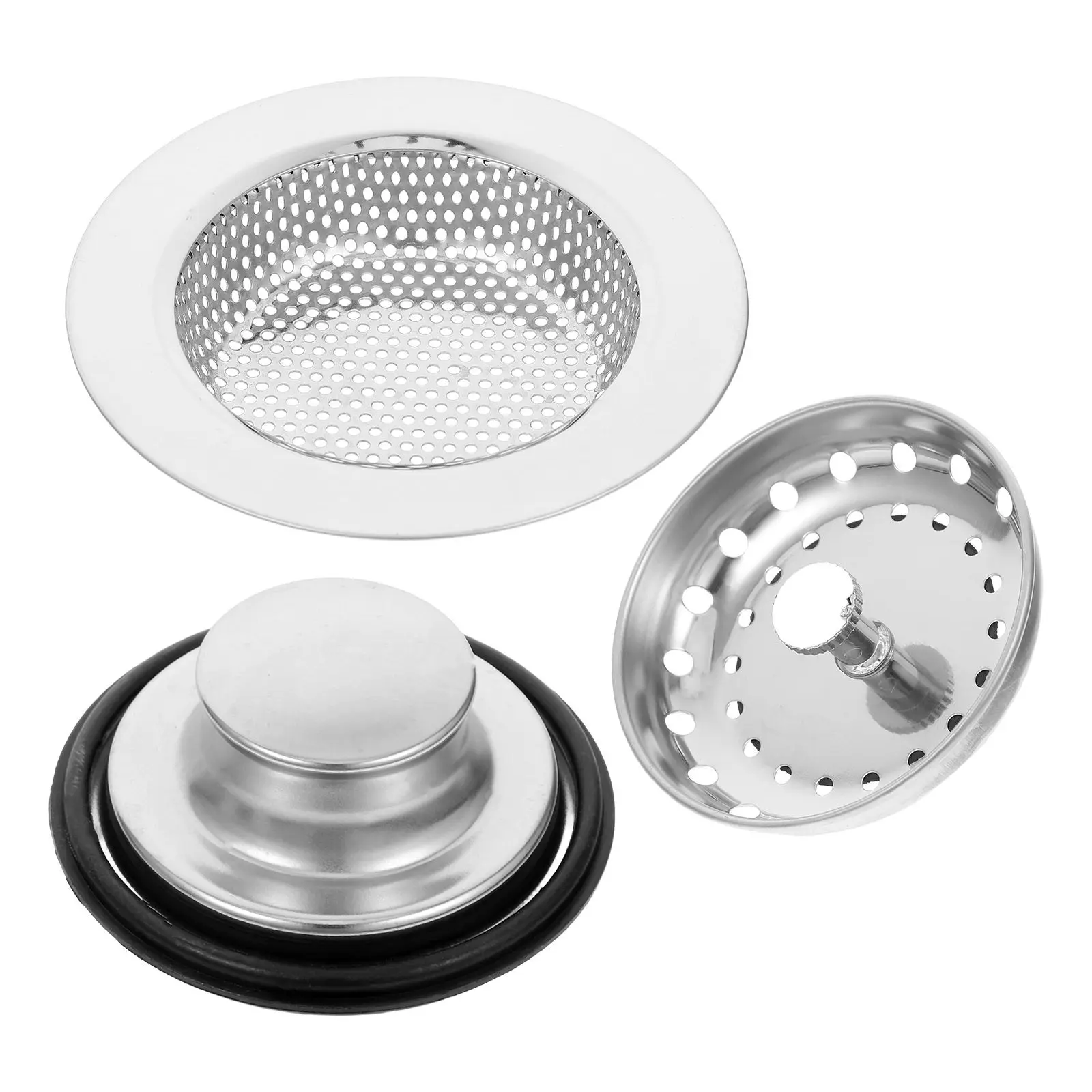 

1Set Stainless Steel Kitchen Sink Strainer Stopper Drain Filter Basket for Garbage Disposal Sink Drain Cover Universal Easy