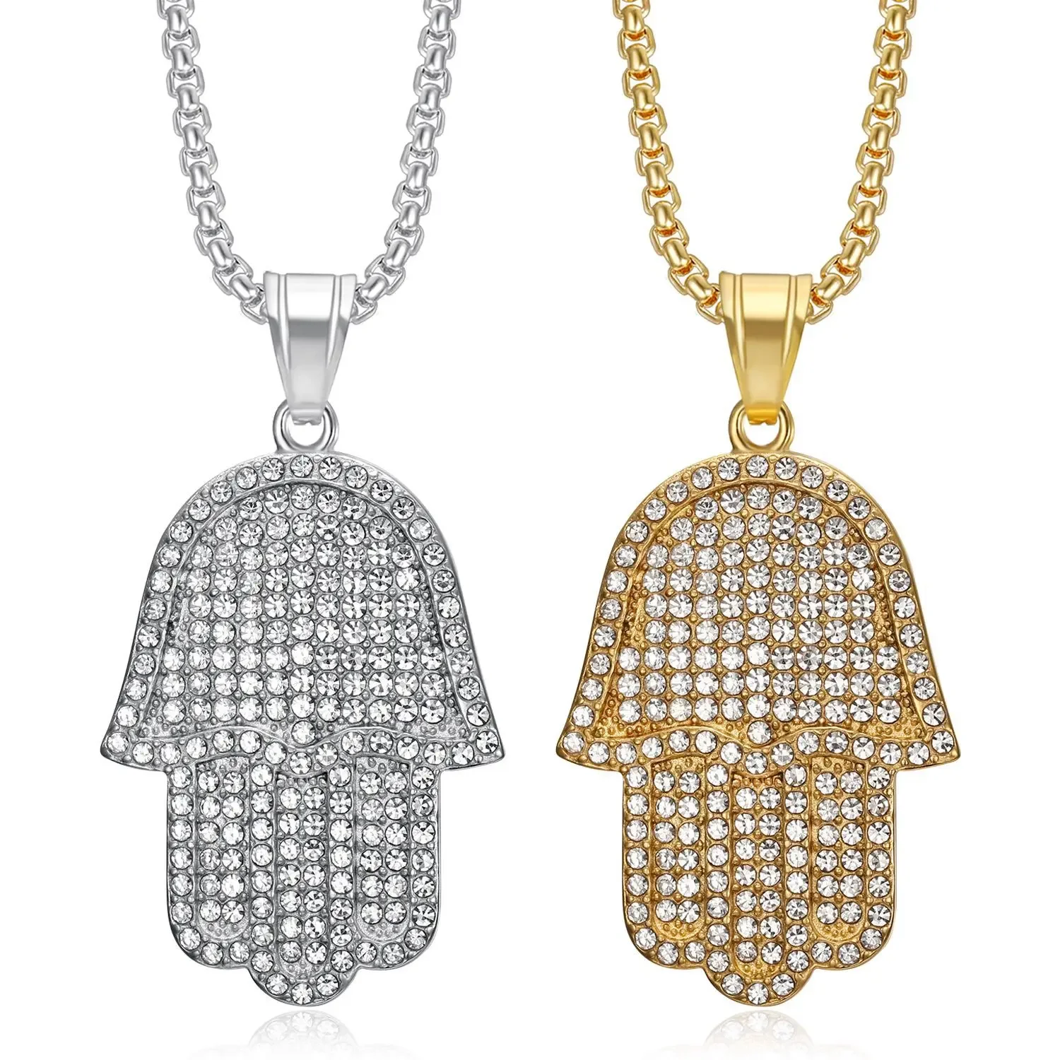 

18K Gold Plated Matima's Hand Pendant Necklace for Men Zircon Iced Out Stainless Steel Fashion Jewelry Gift