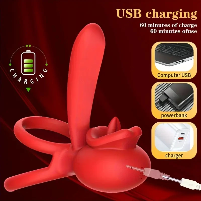 Penis Ring Vibrator Couples Adult Sex Toys for Men Women Male Female Couple Sex Toy with G Spot Clitoris Vibrator With Tongue view 5