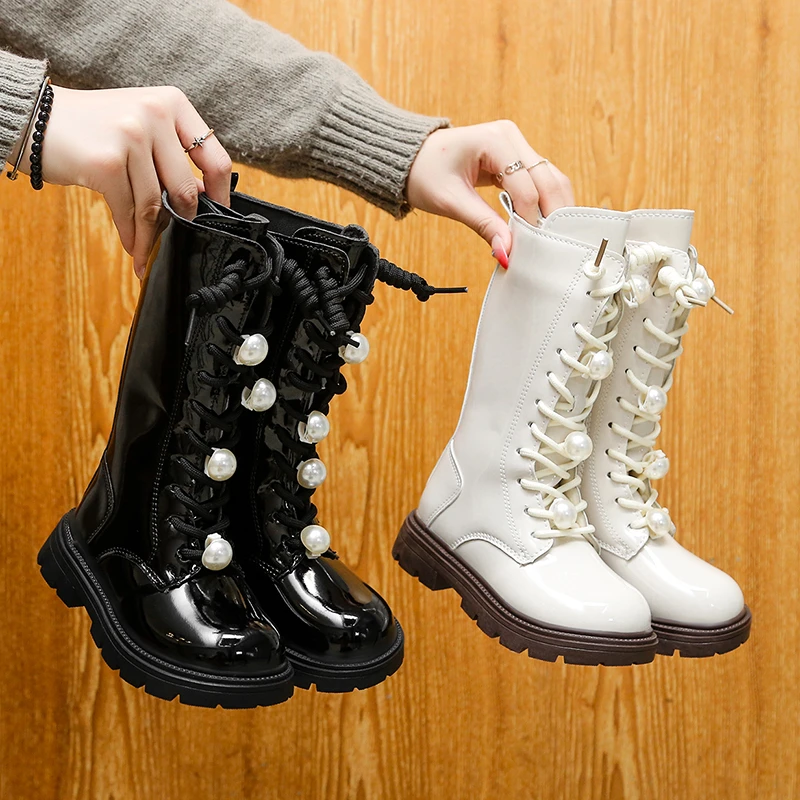 

Girls' High Boot New Princess Rhinestone Side Zipper Long Boot 2025 Winter Shoe for Girl Kids Black Versatile Fashion Boots