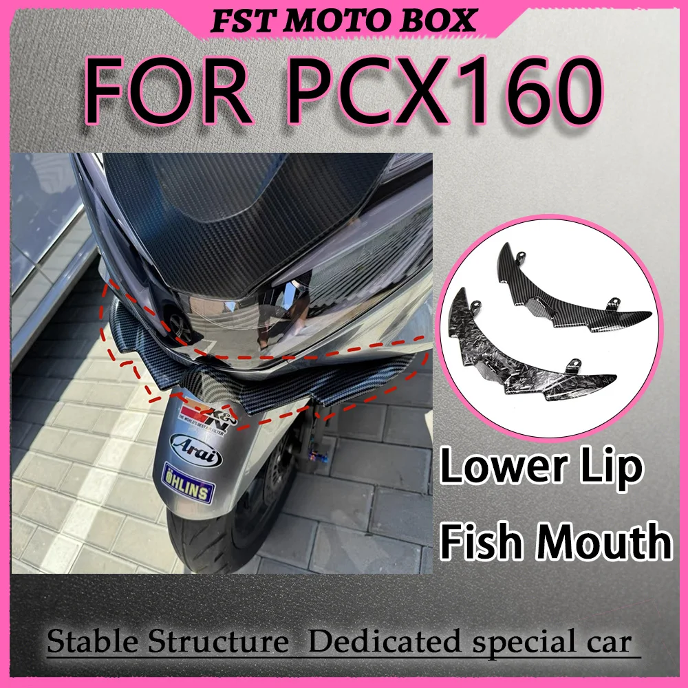 FOR PCX160 Bird-Beak Style Carbon Fiber Front Lip Sport Wind Stabilizer Fish-Mouth Lower Lip Design NonDestructive Car Accessory