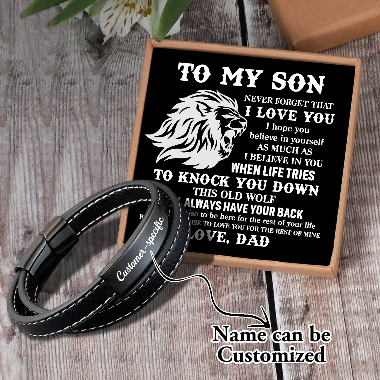 

Sam3052 Dad To My Son Name Can Be Customized Card text Classic Design Men's Stainless Steel Bracelets With Magnetic Clasp