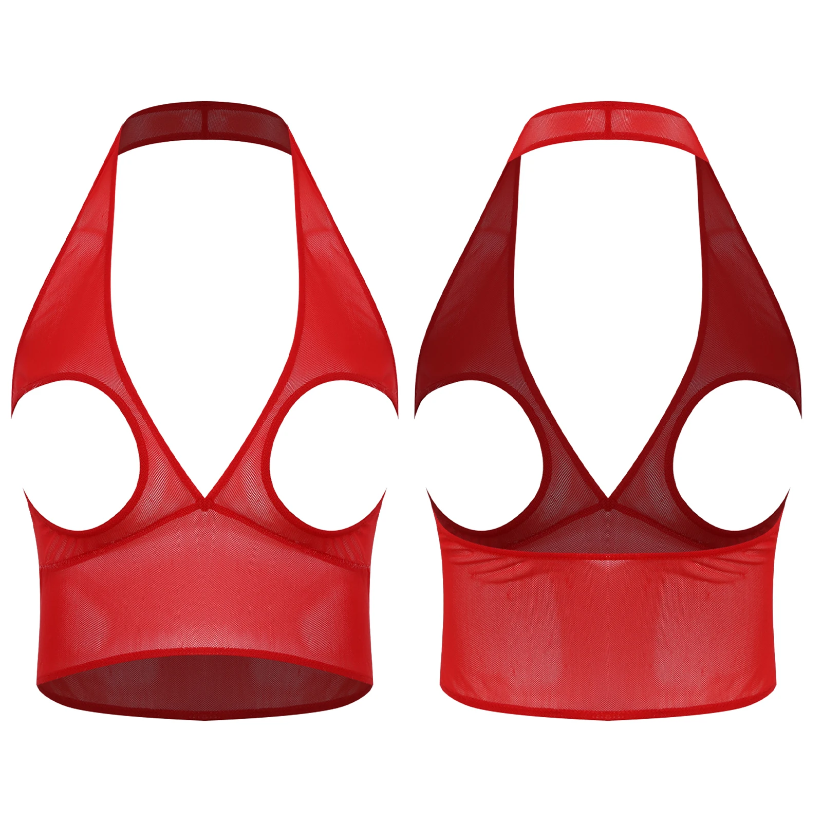 

Women Halter Neck Sheer Mesh Bra Tank Tops Lingerie Sexy Sleeveless Backless Cutout See-through Vest for Date Night Pool Party