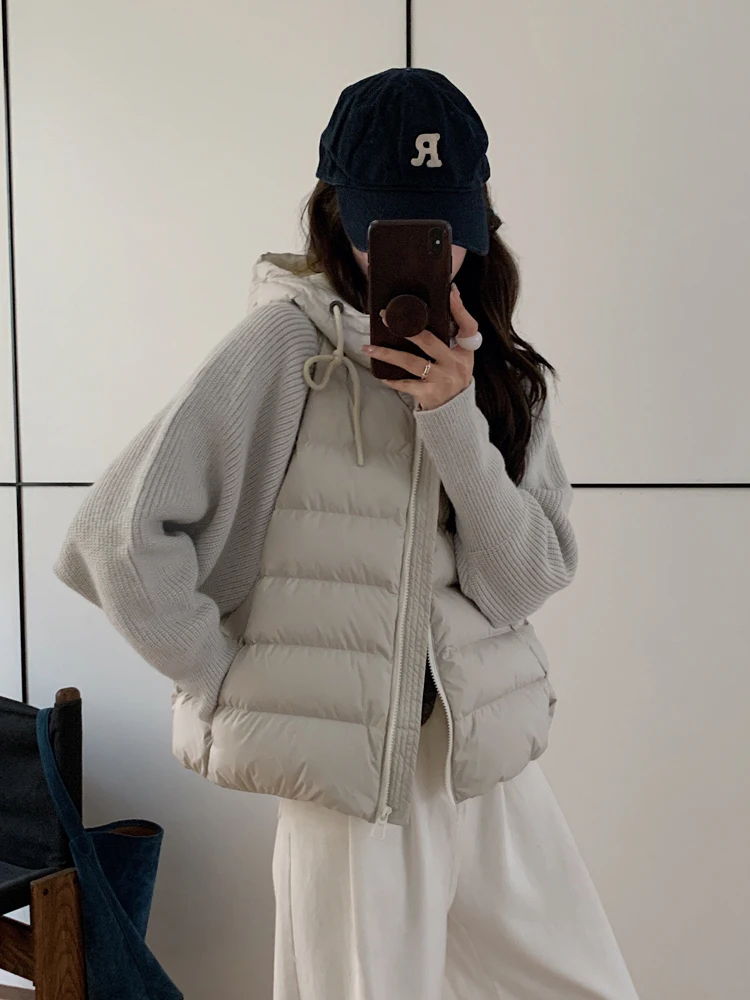 

Lightweight Knitted Sweater Sve Patchwork down Cotton Jaet Women's ort Sle 2025 Winter New Arrival Small Size Coat