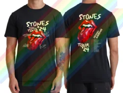 Vintage Men's Kiss The Rolling Cotton Black T-Shirt Casual High Quality Stone Character Women's 2024 tour Short Sleeve