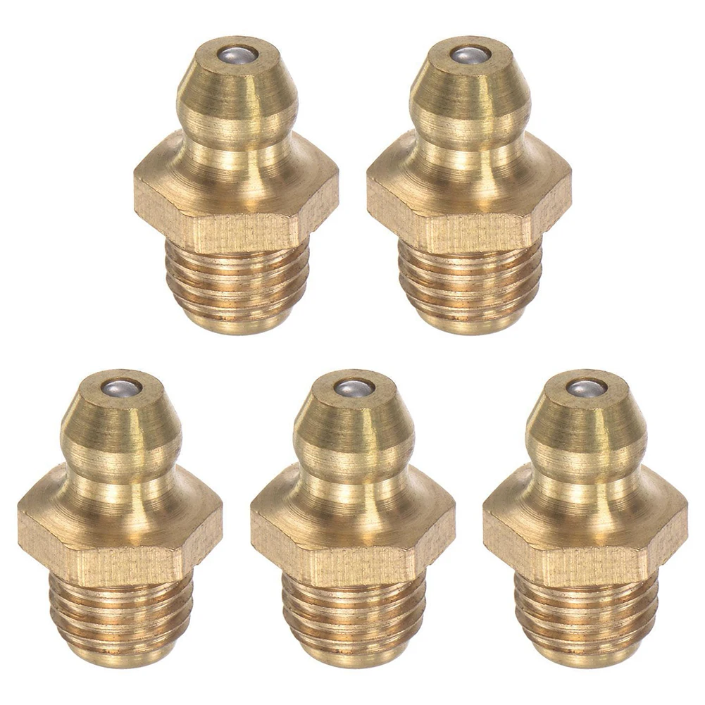 5Pcs Brass Straight Hydraulic Grease Fitting Accessories M8X1mm Thread Grease Fitting Nipple ﻿Car Filling Tools