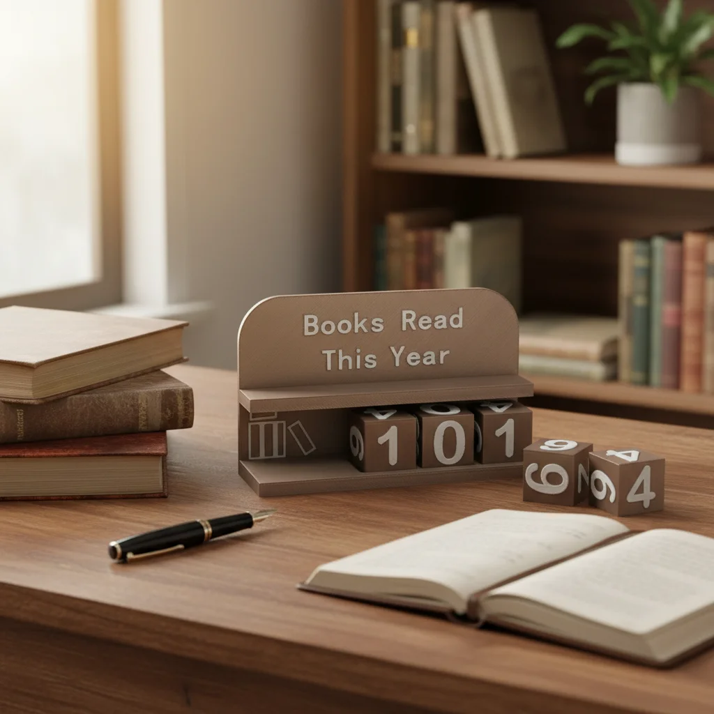 اقرأ هذا العام جهاز تعقب القراءة المطبوع ثلاثي الأبعاد مع نص واضح وأرقام لتزيين رف الكتب المكتبي