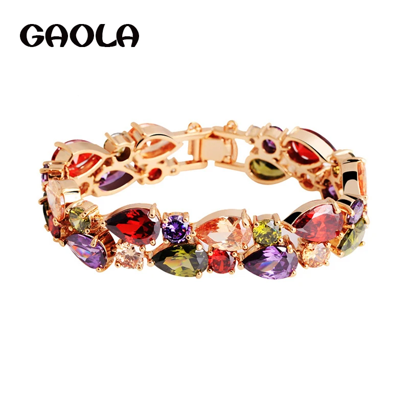 

GAOLA Mona Lisa Multicolor Charm Waterdrop AAA CZ Rose Gold Color Romantic Style Bracelets Brand Jewelry for woman GLS0385