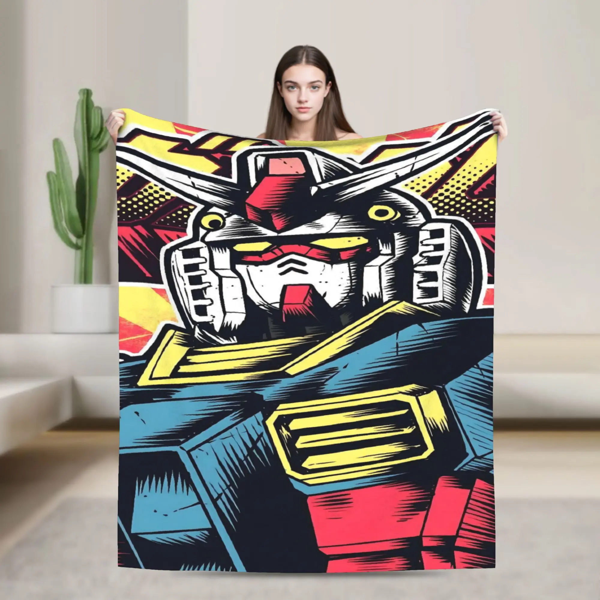 Custom Gundam Hot Cartoon Blankets Warm Flannel  Throw Blanket for Bedding Couch Quilt