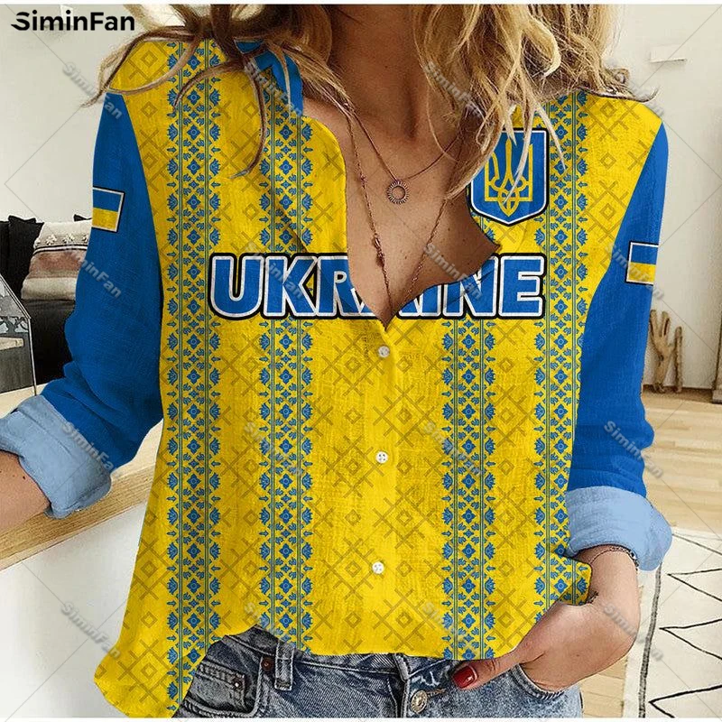 Ukraine Coat Of Arms 3D All Over Printed Female Elegant Blouses Women Long Sleeve Button Shirts Ladies Hawaii Casual Lapel Top-2