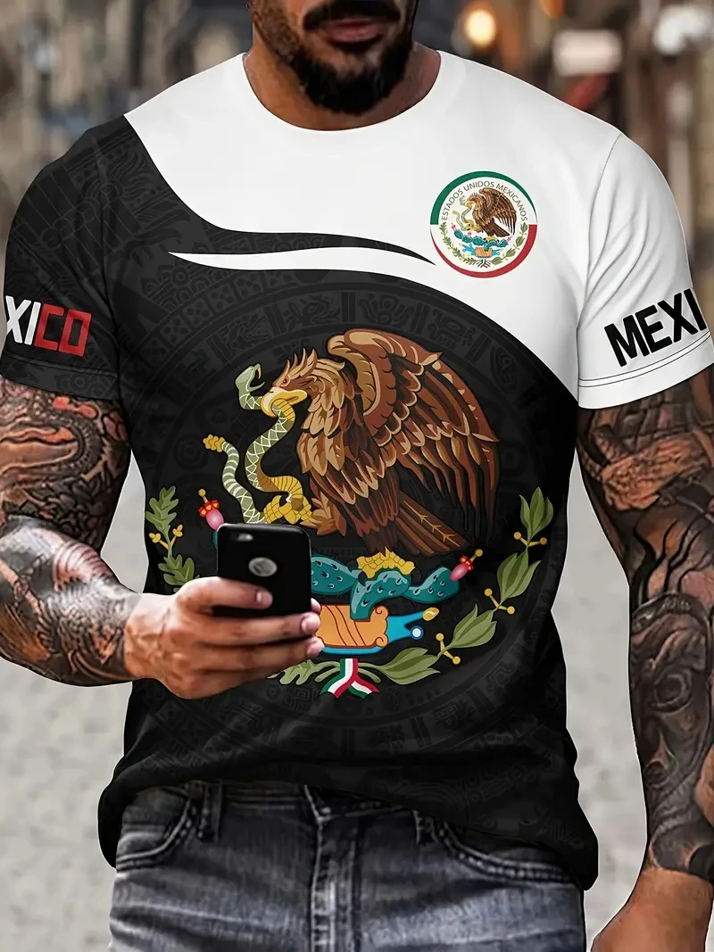 

Mexico National Flag Print T Shirt For Men Fashion 3D Eagle Pattern Oversized T-shirt Summer Short Sleeve Tops Casual O-neck Tee