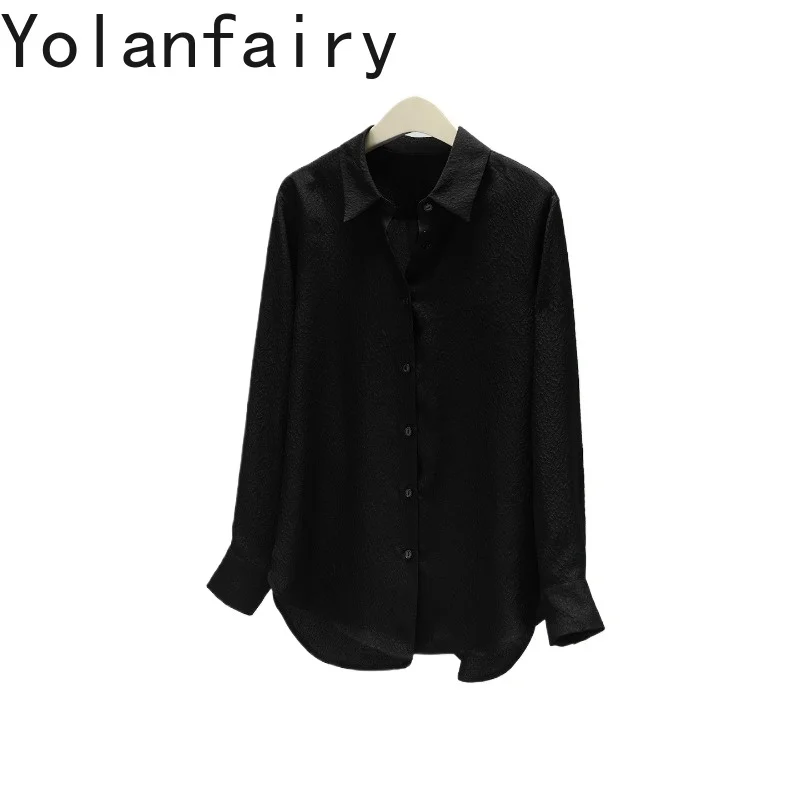 

YOLANFAIRY Роскошная женская рубашка из 100% шелка тутового шелкопряда, элегантная блузка из натурального шелка с жаккардовым узором, женские топы, элегантные рубашки с длинными рукавами OL