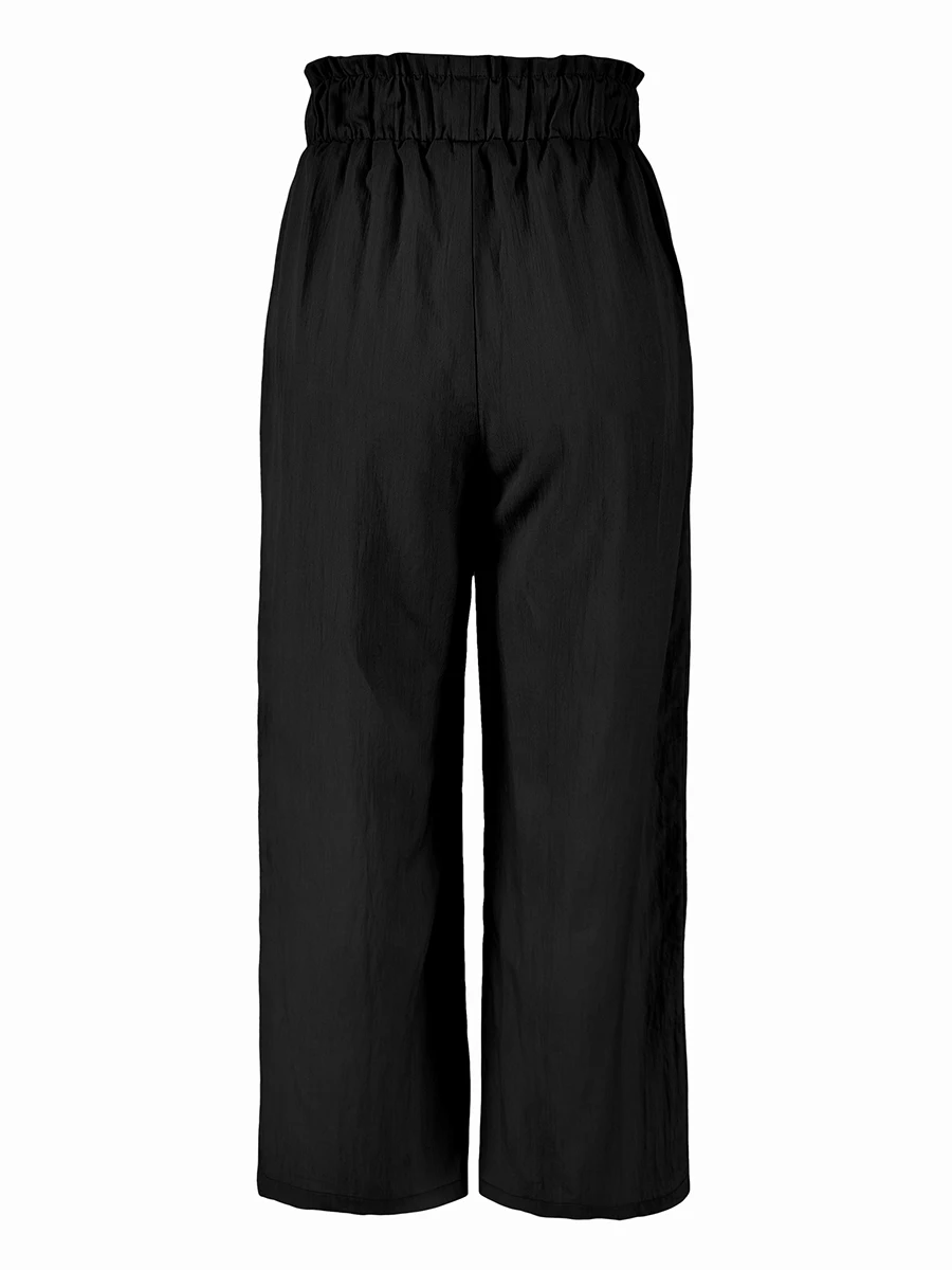 Herbst Winter Damen Hose mit Hoher Taille und Geradem Bein Lässige Weite Hose mit Kordelzug Elastischer Bund und Taschen Einfarbig – Detail 6