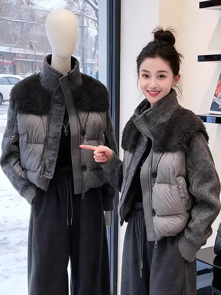 

Women's ort Thiened Cotton Jaet Stand Collar Bread Sle Warm Coat Korean Version Large Size Casual Faion Winter Coat