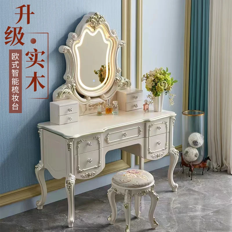 

European solid wood dresser bedroom new cream wind solid wood dresser Guangdong Foshan high-end makeup table with lamp