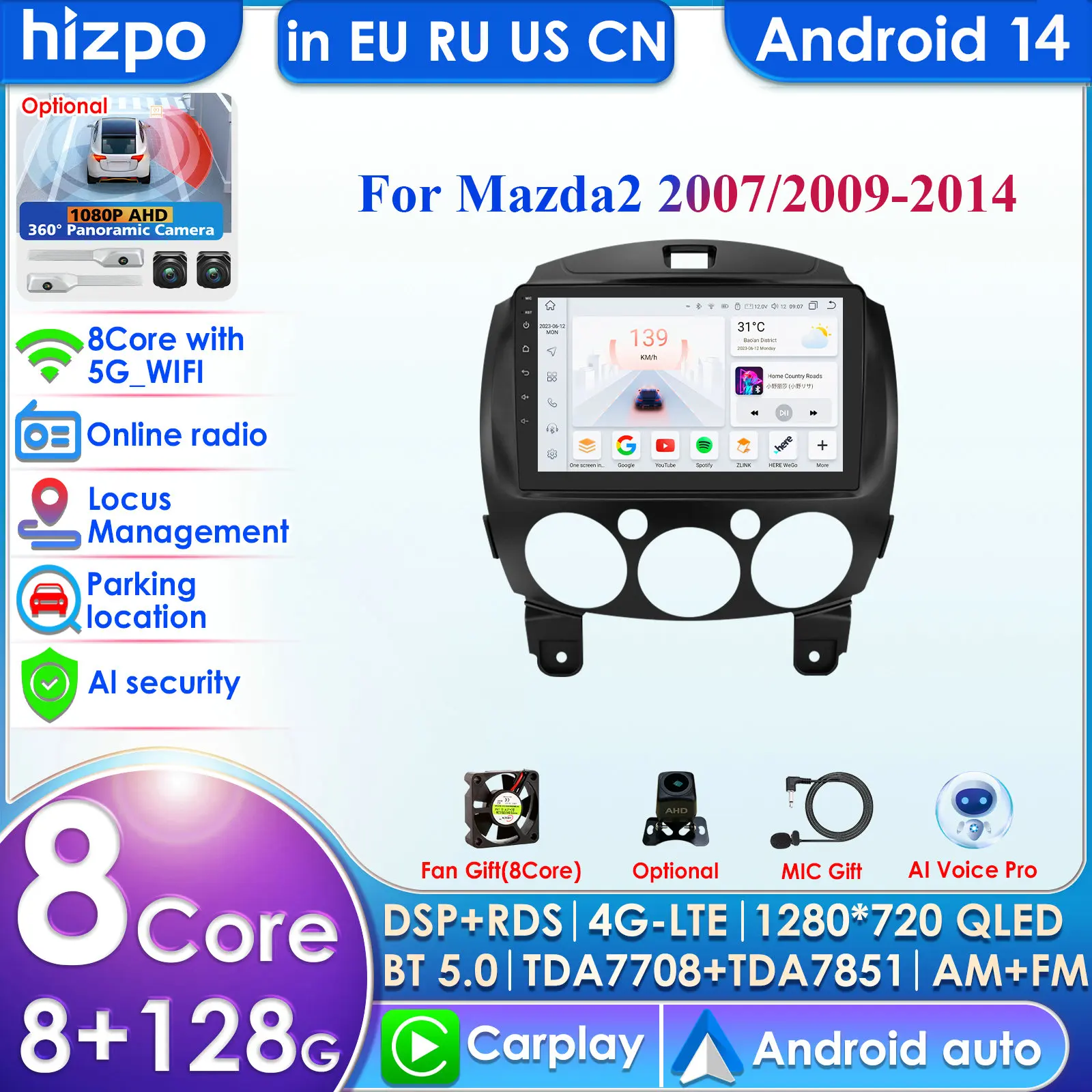 9'' 7862 Intelligente Bildschirm 2din Android Auto Radio Multimedia Video Player für MAZDA 2 Mazda2 2007 - 2014 GPS Carplay Auto RDS