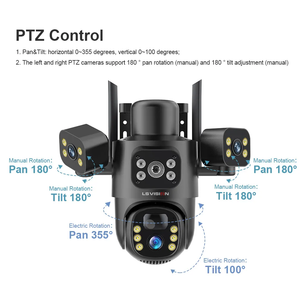 LS VISION 3*10X Zoom PTZ Lens 4G Solar Camera WIFI Wireless Outdoor 15MP Auto Tracking Security Home Monitor V380 Pro cctv IP66
