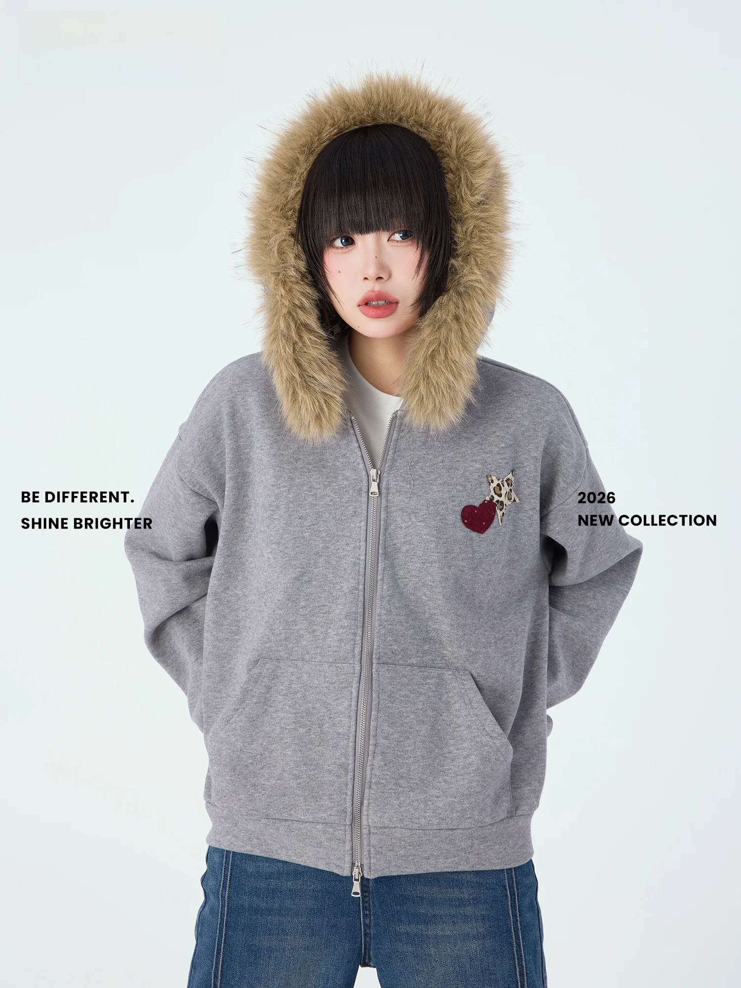 

Новая весенняя женская толстовка Didimax с меховым капюшоном, леопардовым принтом, свободного кроя, универсальная верхняя одежда, повседневная, с длинными рукавами, на молнии