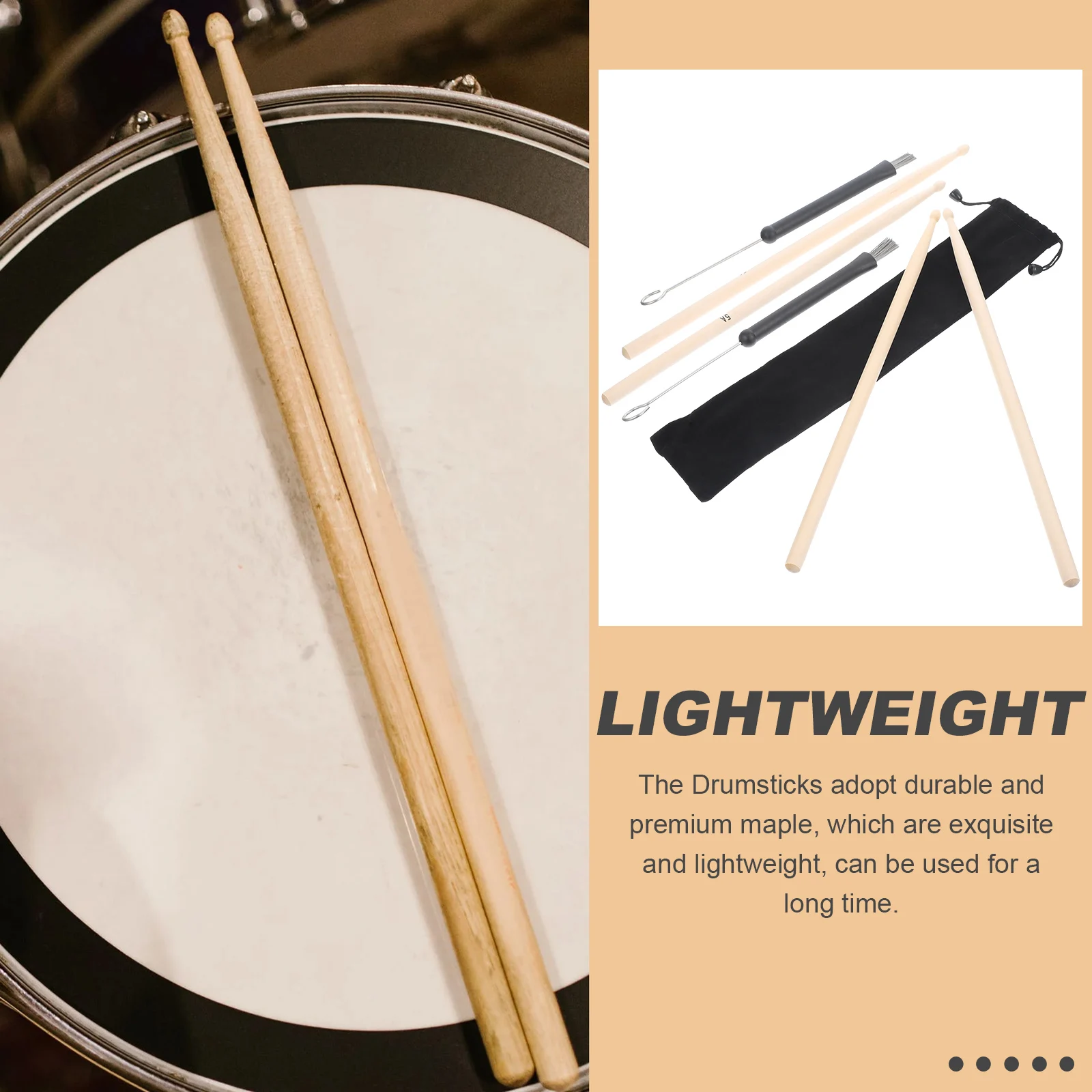 

Drum Stick Set Brushes Hard Maple Drumsticks for Drummer Steel Wire Percussion Wood Kit