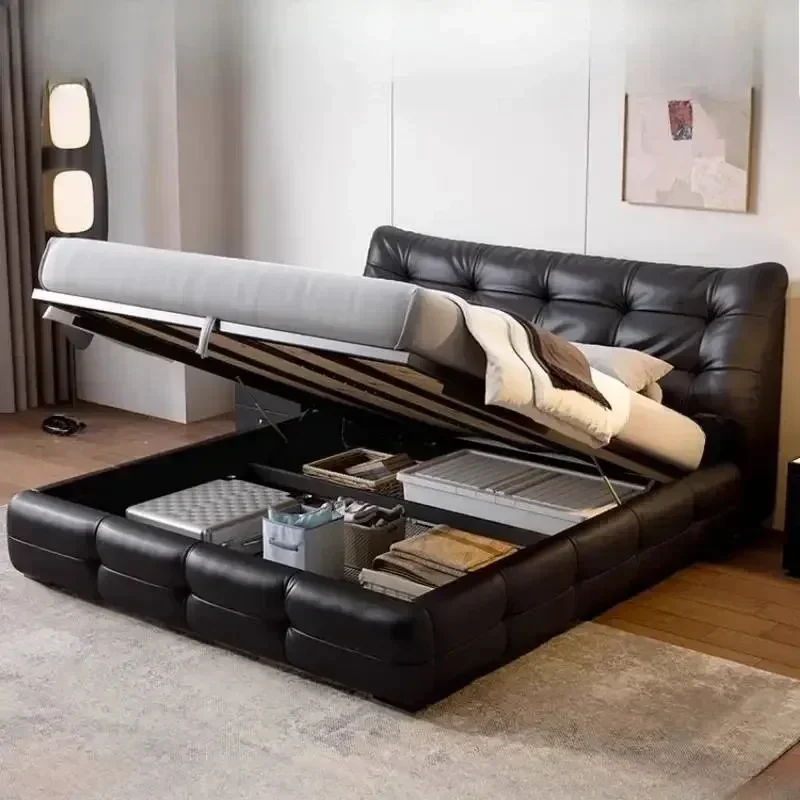 

Postmodern Modern Frame Bed Waterproof Black Large Bedframe Bases Double Bed Frames European Letto Matrimoniale Trendy Furniture