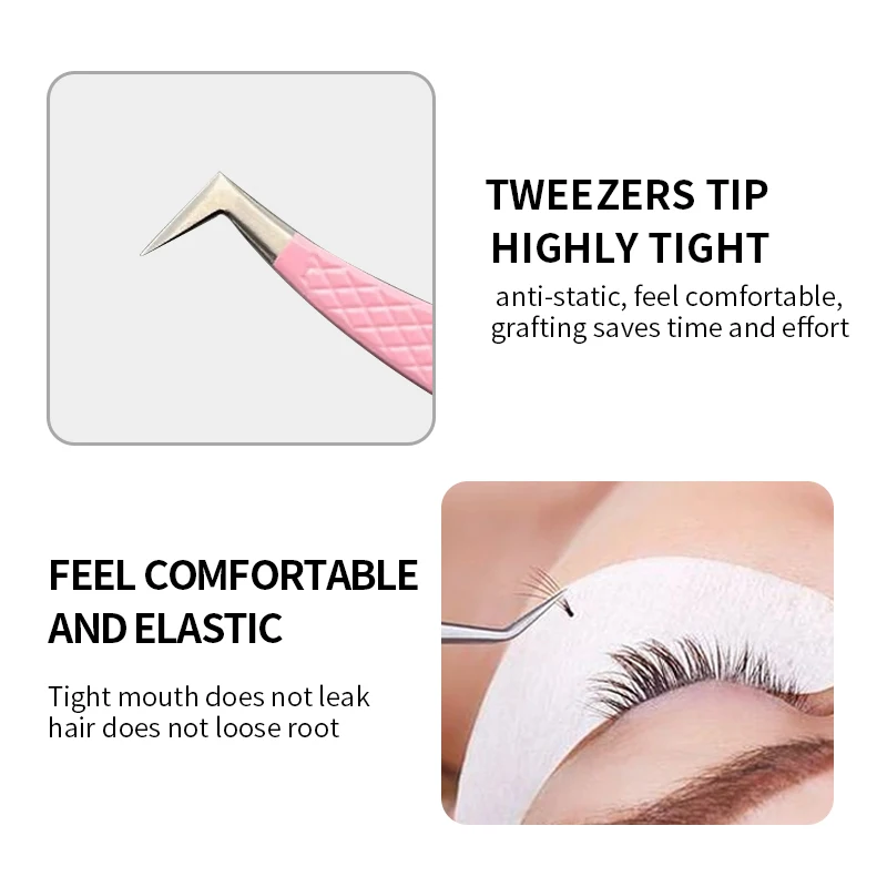 Didesun Fiber Tip Tweezers for Eyelash Extension Pink Stainless Steel High Precision Lash Tweezers for Volume Fans Makeup Tools