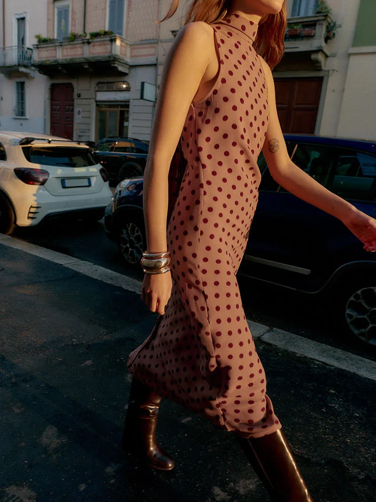 Invierno 2025 nueva mujer Faion cuello alto Svel lunares Bowknot Midi Dr Ele vestido de baile Sle patrón redondo