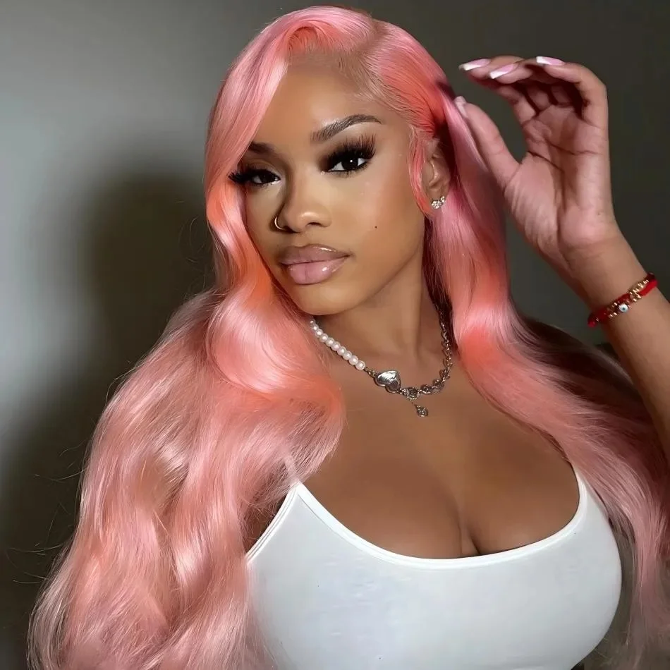 

Light Pink Lace Front Wig Human Hair 13X4 13X6 Hd Lace Frontal Loose Body Wave Colored Wig Brazilian Pre Plucked Wig 30 36 Inch