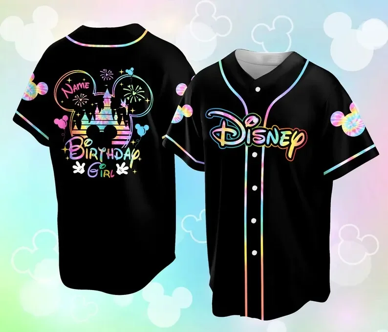 2024 Disney 50th Anniversary Mickey Mouse Black Rainbow Unisex Cartoon Custom Men Women Baseball Jersey Personalized Shirt