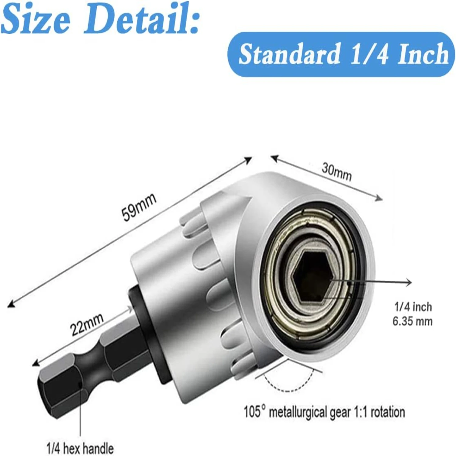 Эргономичный адаптер для сверла под прямым углом 105 градусов с шестигранным хвостовиком 1/4 дюйма — удобный отвертка, угловой держатель бит для точности